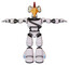 Droid containing bird skull head and bone skull eye holes and chicken design and light chest exoshielding and rubber chain sash and light leg exoshielding. White halftone toon. T-pose.