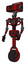 Bot containing dual retro camera head and clock radio head and light chest exoshielding and no chest plating and unicycle wheel. Red blood grunge material. Facing right view.