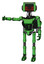 Robot containing dual retro camera head and clock radio head and light chest exoshielding and ultralight chest exosuit and rocket pack and ultralight foot exosuit. Secondary green halftone.