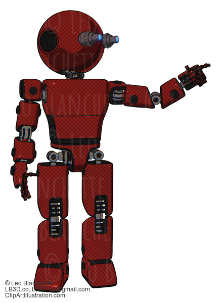 Android Containing Oval Wide Head And Telescopic Steampunk Eyes And Light Chest Exoshielding And Prototype Exoplate Chest And Prototype Exoplate Legs. Matted Red. Pointing Left Or Pushing A Button.. #17282