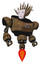 Robot containing humanoid face mask and blood tears and heavy upper chest and triangle of blue leds and jet propulsion. Old copper. Hero pose.