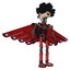 Cyborg containing bird skull head and red line eyes and crow feather design and light chest exoshielding and cherub wings design and no chest plating and ultralight foot exosuit. Primary red halftone.