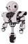Bot containing round head and heavy upper chest and heavy mech chest and unicycle wheel and cat face. White halftone toon. Standing looking right restful pose.