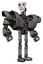 Cyborg containing humanoid face mask and skeleton war paint and heavy upper chest and heavy mech chest and ultralight foot exosuit. Unpainted metal. Hero pose.