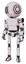 Bot containing round head and three lens sentinel visor and light chest exoshielding and prototype exoplate chest and ultralight foot exosuit. White halftone toon. Standing looking right restful pose.