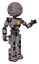 Droid containing dots array face and light chest exoshielding and yellow star and prototype exoplate legs. Dark ink dots sketch. Interacting.