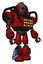 Automaton containing oval wide head and green led ornament and heavy upper chest and colored lights array and light leg exoshielding and megneto-hovers foot mod. Dark red. Facing left view.