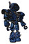 Mech containing digital display head and sleeping face and winglets and heavy upper chest and heavy mech chest and light leg exoshielding and spike foot mod. Grunge dark blue. Facing left view.