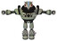 Droid containing bird skull head and red line eyes and head shield design and heavy upper chest and chest compound eyes and light leg exoshielding and spike foot mod. Green metal. T-pose.
