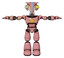 Droid containing bird skull head and big yellow eyes and head shield design and light chest exoshielding and yellow star and light leg exoshielding. Toon pink tint. T-pose.