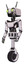 Bot containing dual retro camera head and cyborg antenna head and light chest exoshielding and ultralight chest exosuit and unicycle wheel. White halftone toon. Facing right view.