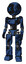Mech containing digital display head and wince symbol expression and light chest exoshielding and ultralight chest exosuit and prototype exoplate legs. Grunge dark blue.