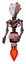 Robot containing humanoid face mask and blood tears and light chest exoshielding and no chest plating and jet propulsion. Toon pink tint. Facing right view.