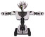 Automaton containing humanoid face mask and two-face black white mask and heavy upper chest and heavy mech chest and six-wheeler base. White halftone toon. T-pose.
