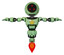 Mech containing three led eyes round head and light chest exoshielding and yellow star and jet propulsion. Green tint toon. T-pose.