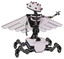 Bot containing plughead dome design and light chest exoshielding and pilot's wings assembly and no chest plating and insect walker legs. White halftone toon. Pointing left or pushing a button..