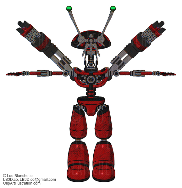 Android Containing Dual Retro Camera Head And Shrimp Head And Light Chest Exoshielding And Minigun Back Assembly And No Chest Plating And Light Leg Exoshielding. Red Blood Grunge Material. T-Pose. #17366