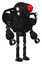 Bot containing round head and red laser crystal array and heavy upper chest and shoulder headlights and ultralight foot exosuit. Toon black scribbles sketch. Facing left view.