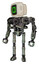 Mech containing old computer monitor and pixel square design and heavy upper chest and no chest plating and ultralight foot exosuit. Green metal. Standing looking right restful pose.