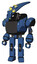 Bot containing flat elongated skull head and yellow eyeball array and heavy upper chest and chest vents and prototype exoplate legs. Blue halftone. Standing looking right restful pose.