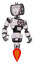 Bot containing humanoid face mask and spiral design and light chest exoshielding and chest valve crank and jet propulsion. White halftone toon. Hero pose.