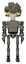Mech containing bird skull head and big yellow eyes and bird feather design and light chest exoshielding and prototype exoplate chest and ultralight foot exosuit. Concrete grey metal. Front view.