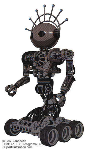 Android Containing Oval Wide Head And Techno Halo Ornament And Heavy Upper Chest And No Chest Plating And Six-Wheeler Base. Light Brown. Facing Right View. #17390