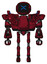 Robot containing digital display head and wince symbol expression and heavy upper chest and heavy mech chest and battle mech chest and ultralight foot exosuit. Grunge dots royal red. Front view.