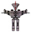Bot containing flat elongated skull head and light chest exoshielding and stellar jet wing rocket pack and no chest plating and prototype exoplate legs. Halftone gray. T-pose.