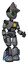 Robot containing grey alien style head and led array eyes and alien bug creature hat and light chest exoshielding and yellow star and light leg exoshielding and megneto-hovers foot mod.