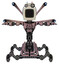 Cyborg containing old computer monitor and old computer magnetic tape and light chest exoshielding and chest valve crank and blue-eye cam cable tentacles and insect walker legs. Grayish pink. T-pose.