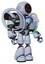 Automaton containing three led eyes round head and heavy upper chest and heavy mech chest and spectrum fusion core chest and light leg exoshielding. Blue tint toon. Facing left view.