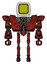 Cyborg containing old computer monitor and yellow circle array display and heavy upper chest and heavy mech chest and ultralight foot exosuit. Grunge dots cherry tomato red. Front view.