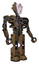 Bot containing humanoid face mask and red slashes war paint and heavy upper chest and no chest plating and prototype exoplate legs. Old copper. Facing left view.