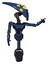Robot containing flat elongated skull head and yellow eyeball array and light chest exoshielding and ultralight chest exosuit and unicycle wheel. Dark blue halftone.