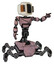 Droid containing old computer monitor and old retro speakers and light chest exoshielding and cable sash and insect walker legs. Grayish pink. Pointing left or pushing a button..