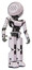 Automaton containing dots array face and light chest exoshielding and ultralight chest exosuit and prototype exoplate legs. White halftone toon. Hero pose.