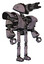 Automaton containing gatling gun face design and heavy upper chest and heavy mech chest and ultralight foot exosuit. Sketch fast lines. Facing left view.