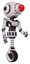 Robot containing round head and red laser crystal array and head light gadgets and light chest exoshielding and ultralight chest exosuit and unicycle wheel. White halftone toon. Facing left view.
