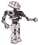 Robot containing black sphere cam design and heavy upper chest and no chest plating and prototype exoplate legs. White halftone toon. Interacting.