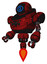 Robot containing digital display head and large eye and heavy upper chest and chest compound eyes and jet propulsion. Grunge dots dark red. Facing right view.