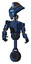 Robot containing flat elongated skull head and visor and light chest exoshielding and prototype exoplate chest and unicycle wheel. Dark blue halftone. Hero pose.