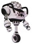 Mech containing metal cubes dome head design and heavy upper chest and chest compound eyes and unicycle wheel. White halftone toon. Facing left view.
