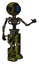 Bot containing digital display head and three horizontal line design and light chest exoshielding and no chest plating and prototype exoplate legs. Grunge army green. Interacting.
