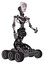 Robot containing humanoid face mask and slashes war paint and light chest exoshielding and no chest plating and six-wheeler base. White halftone toon. Facing left view.