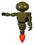 Robot containing oval wide head and yellow eyes and steampunk iron bands with bolts and light chest exoshielding and prototype exoplate chest and rocket pack and jet propulsion. Army green halftone.