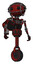 Droid containing oval wide head and beady black eyes and barbed wire cage helmet and light chest exoshielding and rocket pack and no chest plating and unicycle wheel. Matted red. Hero pose.