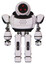 Droid containing three led eyes round head and heavy upper chest and prototype exoplate legs. White halftone toon. Front view.