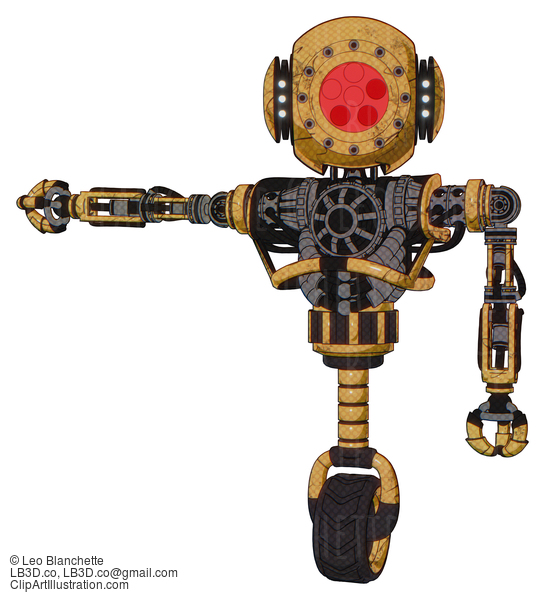 Android Containing Round Head And Red Laser Crystal Array And Head Light Gadgets And Heavy Upper Chest And No Chest Plating And Unicycle Wheel. Construction Yellow Halftone. #17558