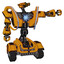 Mech containing dual retro camera head and simple blue telescopic eye head and heavy upper chest and heavy mech chest and spectrum fusion core chest and tank tracks. Primary yellow halftone.